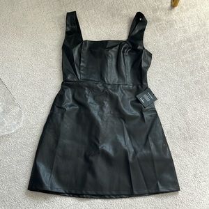 Lulu’s Bring the Vibes Black Vegan Leather Sleeveless Mini Dress